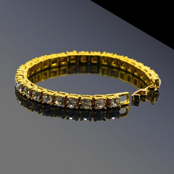 Men's 1 Row GOLD 5mm Lab Diamond Tennis Bracelet - Picture 2 of 8